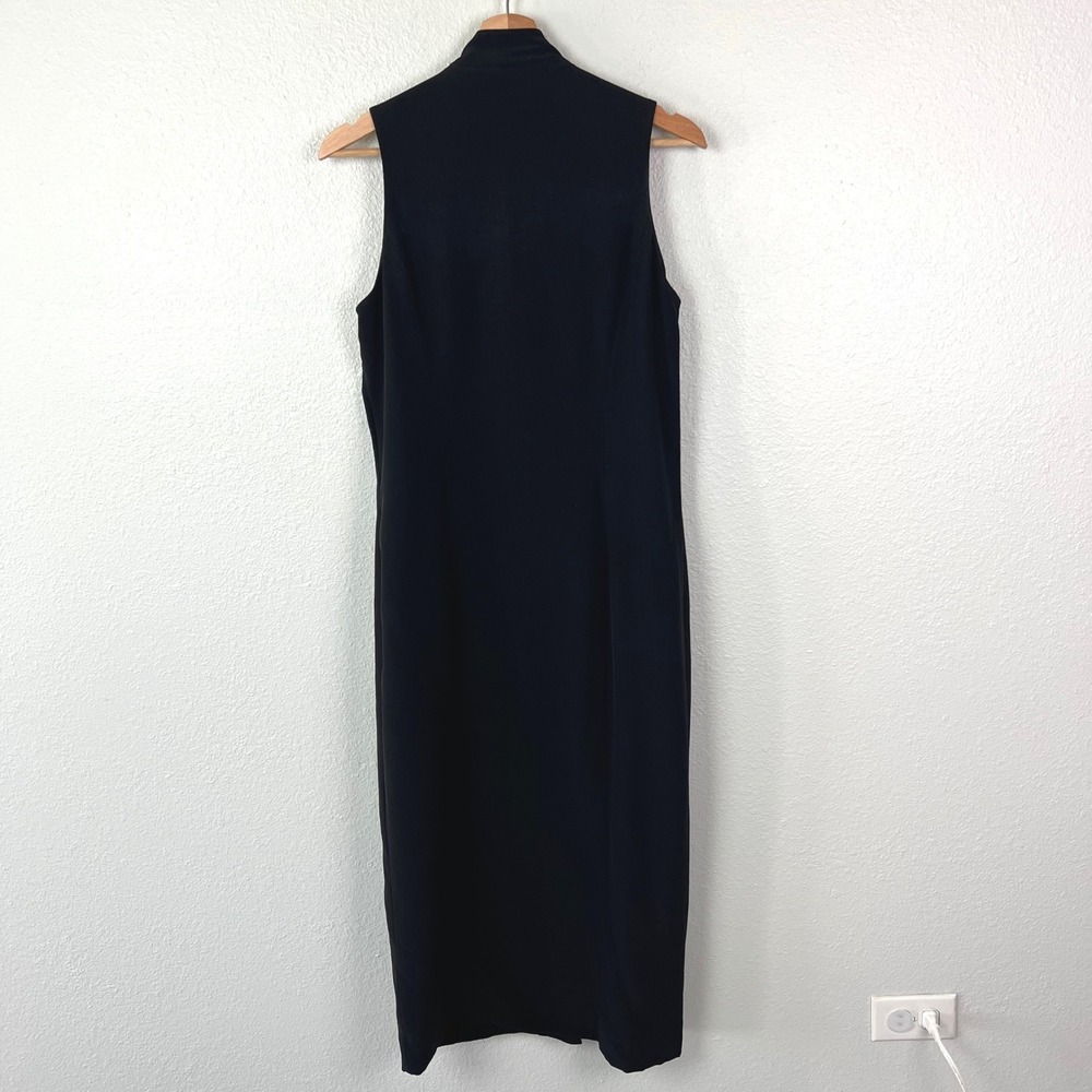 Carlisle Black 100% Silk Mandarin Collar Frog Button Sleeveless Midi Dress 10 - Picture 8 of 11